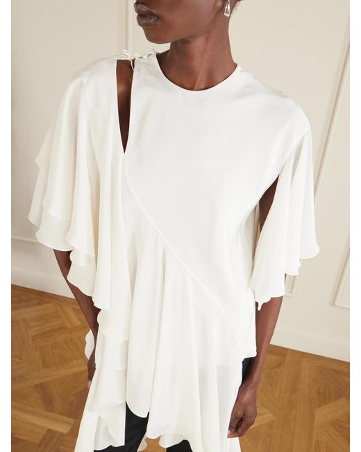 Sharon Wauchob White Thea Asymmetric Ruffled Cutout Silk Top