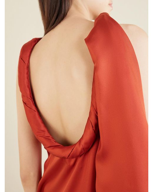 Loulou de Saison Red Susan Tie-Detailed Draped Silk-Twill Midi Dress