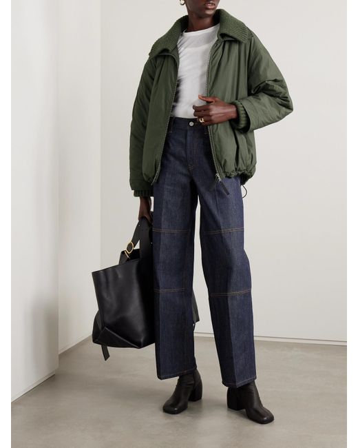 Proenza Schouler Green Veronica Ribbed-Knit Trimmed Padded Cotton-Blend Shell Coat