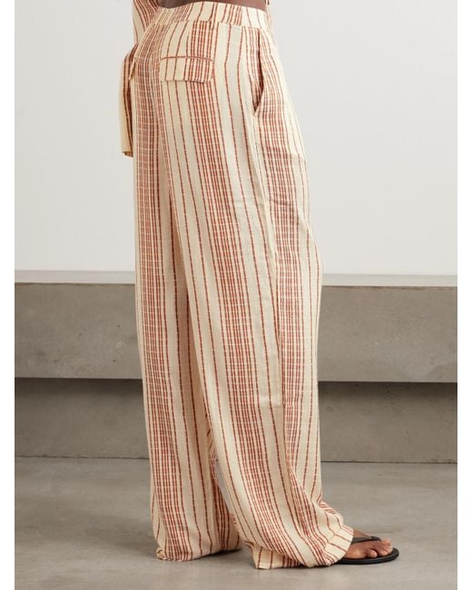 Alix Of Bohemia Natural Diana Penny Striped Linen-Jacquard Straight-Leg Pants