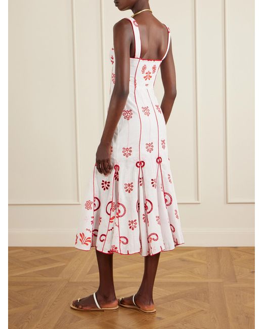Charo Ruiz Pink Naia Tiered Broderie Anglaise Cotton-Blend Midi Dress