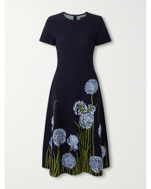 Oscar de la Renta Blue Jacquard-Knit Midi Dress