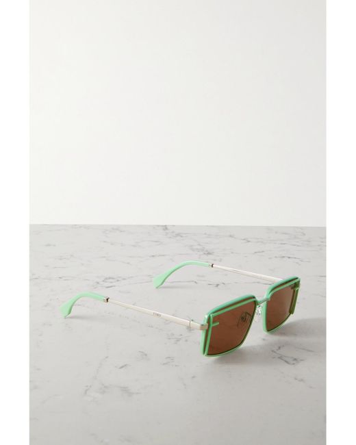 Fendi Green Fendi First Square-Frame-Tone And Enamel Sunglasses