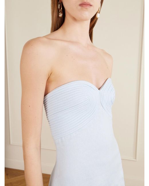 ANDRES OTALORA White Amari Ama Strapless Embroidered Linen Mini Dress
