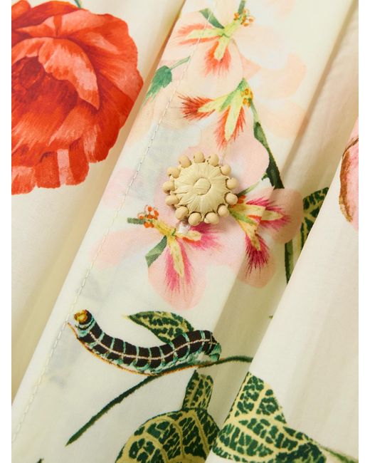 Cara Cara Yellow Marge Midirock Aus Baumwollpopeline Mit Zierknöpfen, Blumenprint Und Falten