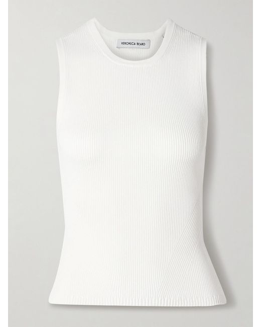 Veronica Beard White Sid Ribbed-Knit Tank