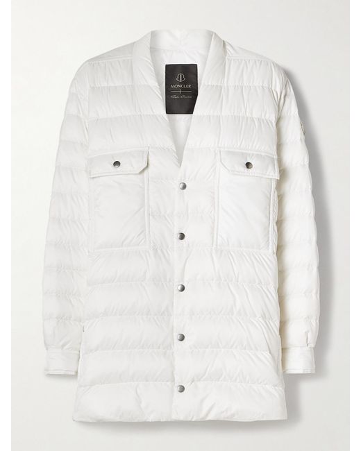 Rick Owens White Moncler Webbing-Trimmed Quilted Shell Down Jacket