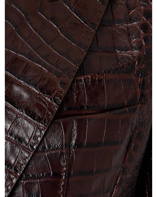 Tom Ford Brown Croc-Effect Leather Jacket