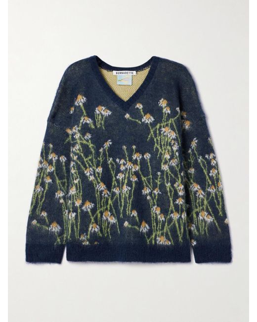 BERNADETTE Blue Lala Jacquard-Knit Mohair-Blend Sweater