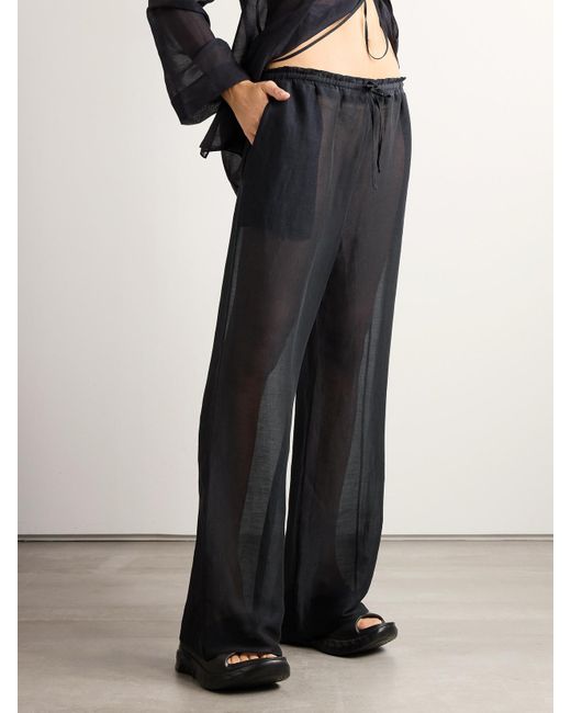 Givenchy Black Silk And Linen-Blend Voile Wide-Leg Pants