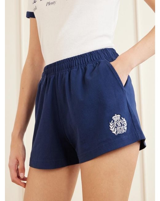 Sporty & Rich Blue Logo-Embroidered Cotton-Jersey Shorts
