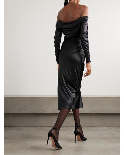 Robe Midi Épaules Nues En Jersey Satiné À Drapés Isabel Marant en coloris Black