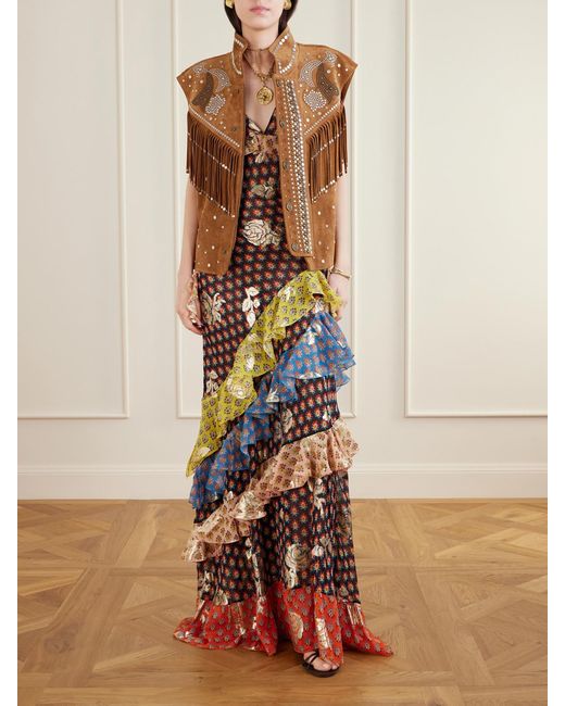 etro silk tiered dress Etro Tiered Open Back Silk Maxi Dress in Natural