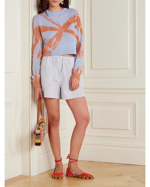 The Elder Statesman Blue Mythic Verkürzter Pullover Aus Tranquility-Kaschmir Mit Batikmuster