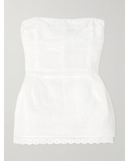 Magda Butrym White Scalloped Broderie Anglaise Cotton-Blend Peplum Bustier Top