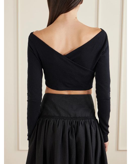 Alaïa Black Cotton-Blend Stretch-Crepe Cropped Top