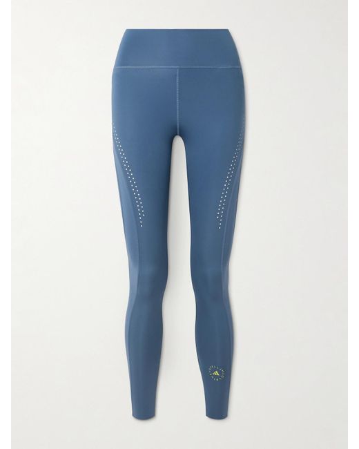Adidas By Stella McCartney Blue Truepurpose Optime Perforated Printed Recycled Stretch-Jersey Leggings