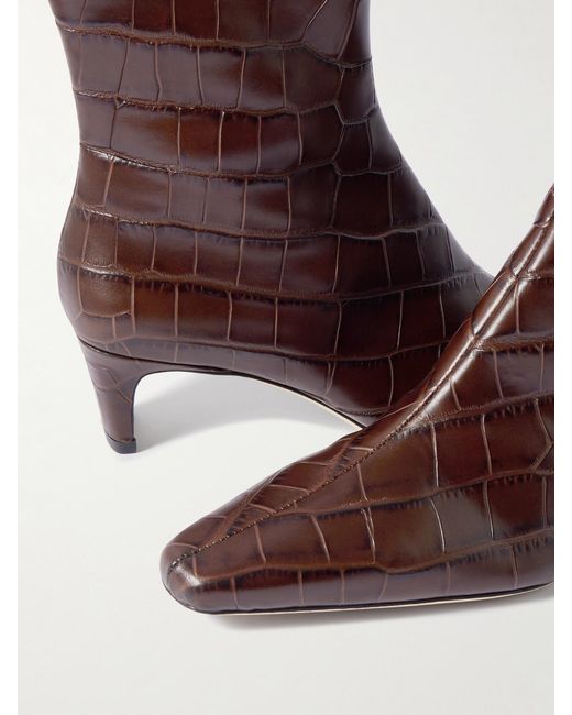 Staud Brown Wally Croc-Effect Leather Ankle Boots