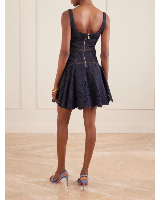 Self-Portrait Blue Embroidered Denim Mini Dress