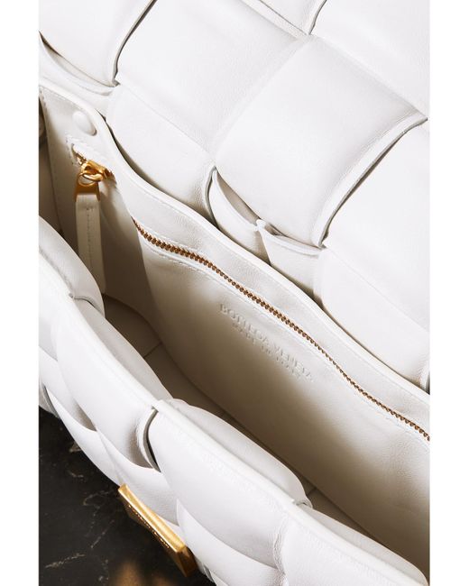 Bottega Veneta White Cassette Medium Padded Intrecciato Leather Shoulder Bag