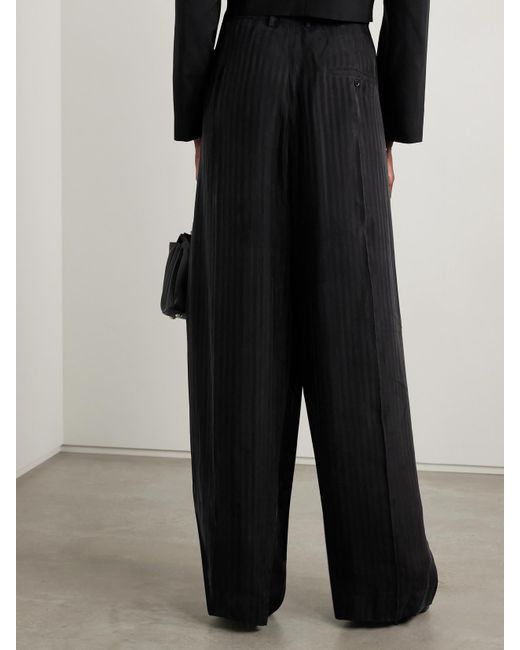 Balenciaga Black Hose Mit Weitem Bein Aus Glänzendem Jacquard Mit Streifen