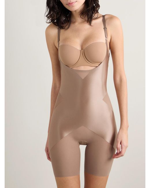 Spanx Brown Shape Satin-X Open-Bust Mid-Thigh Bodysuit