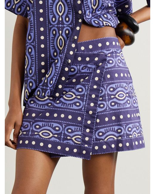 Mini-Jupe Portefeuille En Coton Imprimé Hunting Roots Johanna Ortiz en coloris Blue