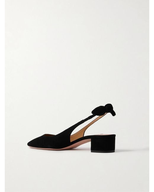 Aquazzura Black Very Bow 35 Suede Slingback Pumps
