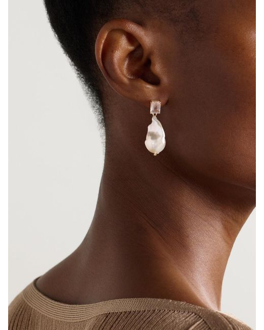 Mateo Natural 14-Karat, Pearl And Quartz Earrings