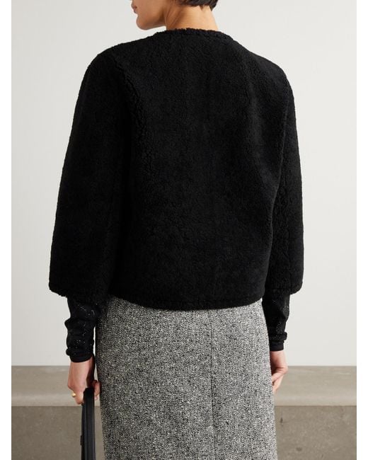 Gucci Black Cropped Horsebit-Detailed Shearling Jacket
