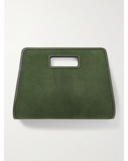 Hunting Season Green Retro Leather-Trimmed Suede Clutch