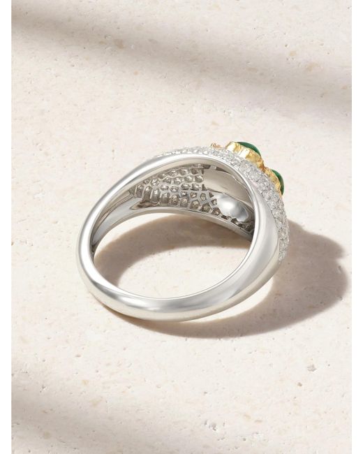 Yvonne Léon Natural Mini Bague Dôme Trèfle 9-Karat And, Malachite And Diamond Ring