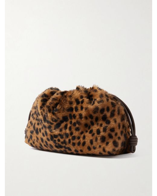 Loewe Brown Flamenco Medium Leather-Trimmed Leopard-Print Shearling Clutch