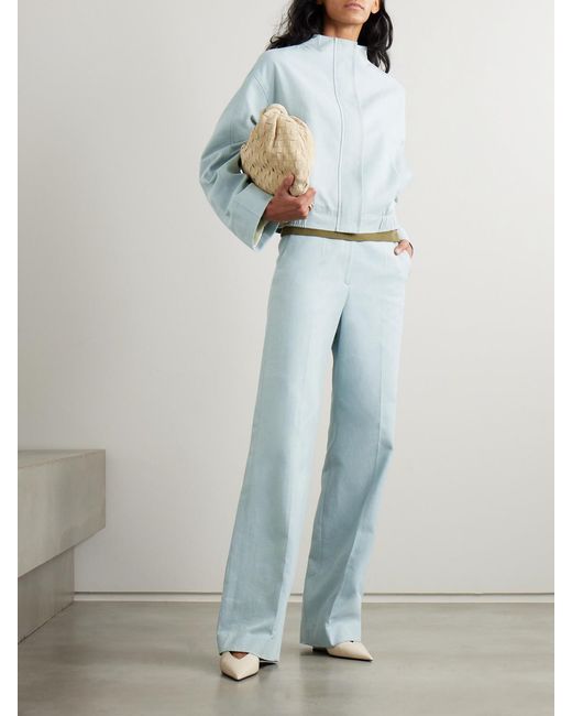Loulou de Saison Blue Zora Textured Cotton-Blend Twill Wide-Leg Pants