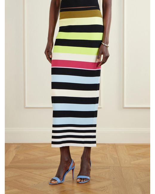 Christopher John Rogers White Striped Double-Knit Maxi Skirt
