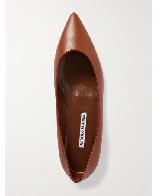 Manolo Blahnik Brown Kietta Leather Point-Toe Flats