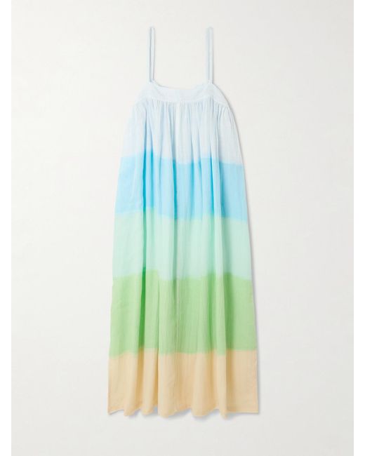 Lemlem Blue Eda Striped Cotton-Gauze Midi Dress