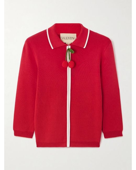 Valentino Garavani Red Cropped Cotton Cardigan