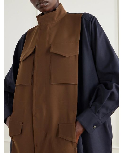 Sacai Brown Crepe-Trimmed Woven Shirt