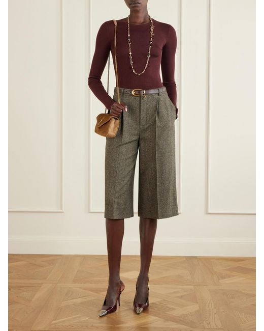 Saint Laurent Brown Loulou Cassandre-Embellished Suede Shoulder Bag