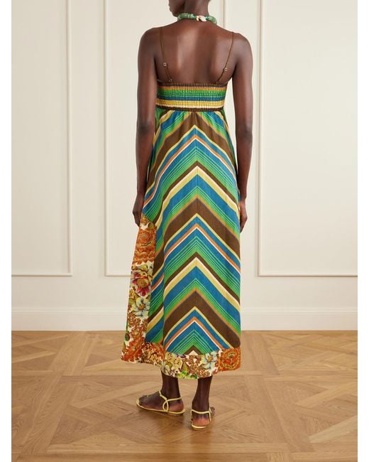 ALÉMAIS Blue Charlie Striped Floral-Print Linen Midi Dress