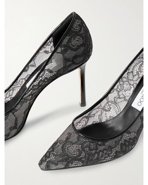 Jimmy Choo Metallic Romy 85 Leather-Trimmed Lace Pumps