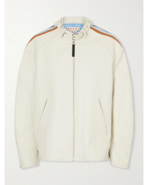 Marni Natural Belted Striped Leather Jacket