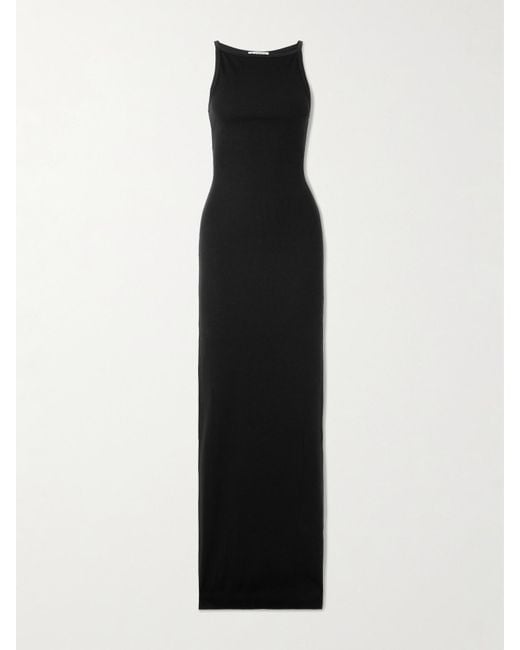 ÉTERNE Black Iris Ribbed Stretch-Cotton And Modal-Blend Jersey Maxi Dress