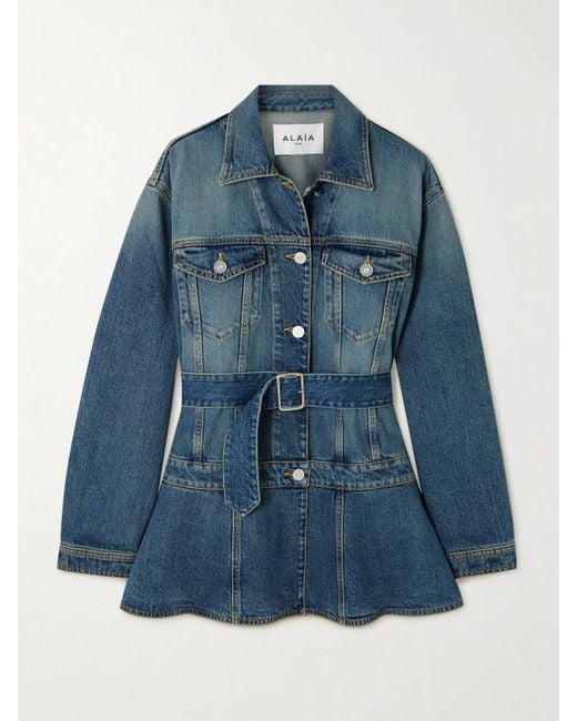 Alaïa Blue Belted Denim Peplum Jacket
