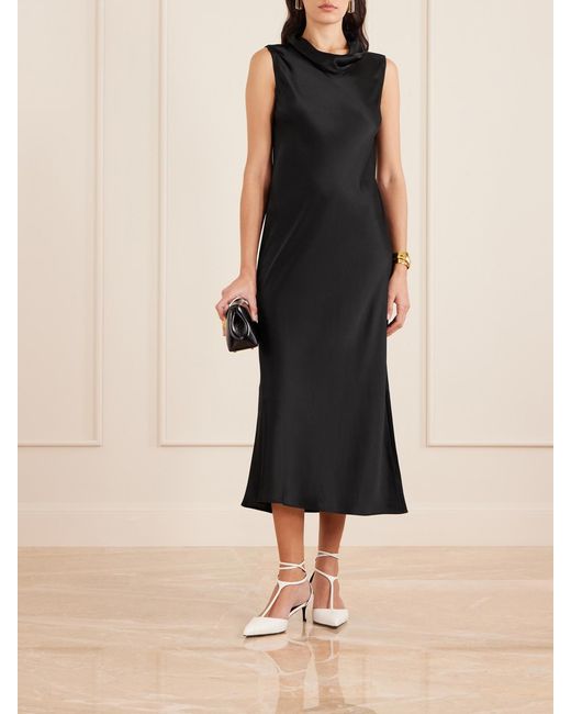 Leset Black Barb Satin Midi Dress