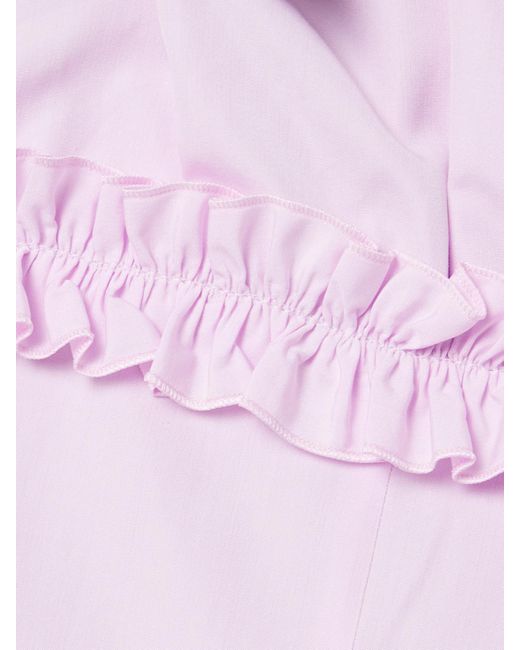Alessandra Rich Pink Velvet-Trimmed Ruffled Cotton-Poplin Mini Dress