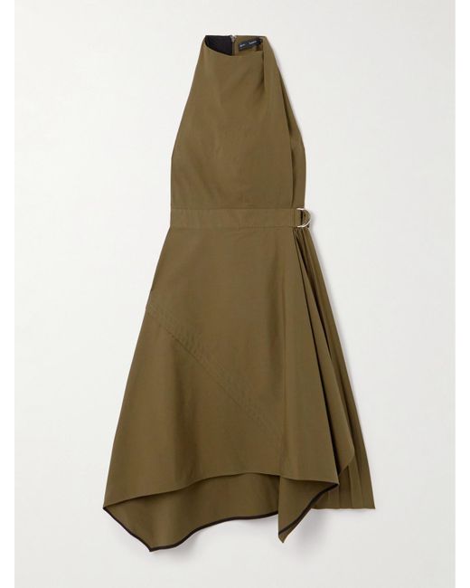 Proenza Schouler Green Yoko Pleated Cotton-Blend Poplin Dress