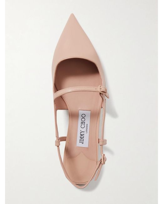 Jimmy Choo Natural Didi Patent-Leather Slingback Point-Toe Flats