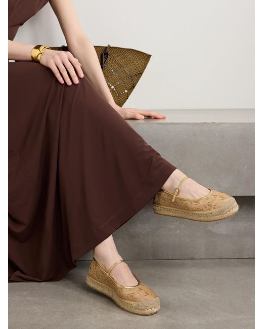 Jimmy Choo Natural 20 Metallic Leather-Trimmed Logo-Embroidered Straw Platform Espadrilles